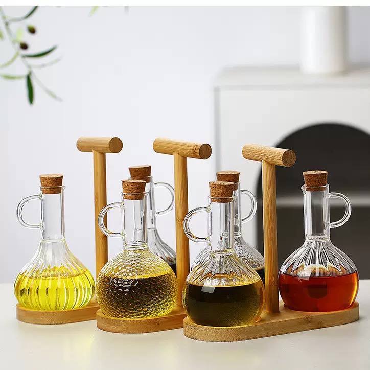 2 in 1 oil bottle with wooden stand