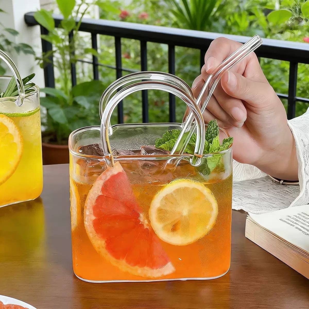 750ml Bag Designed Glass Cocktails With Straw